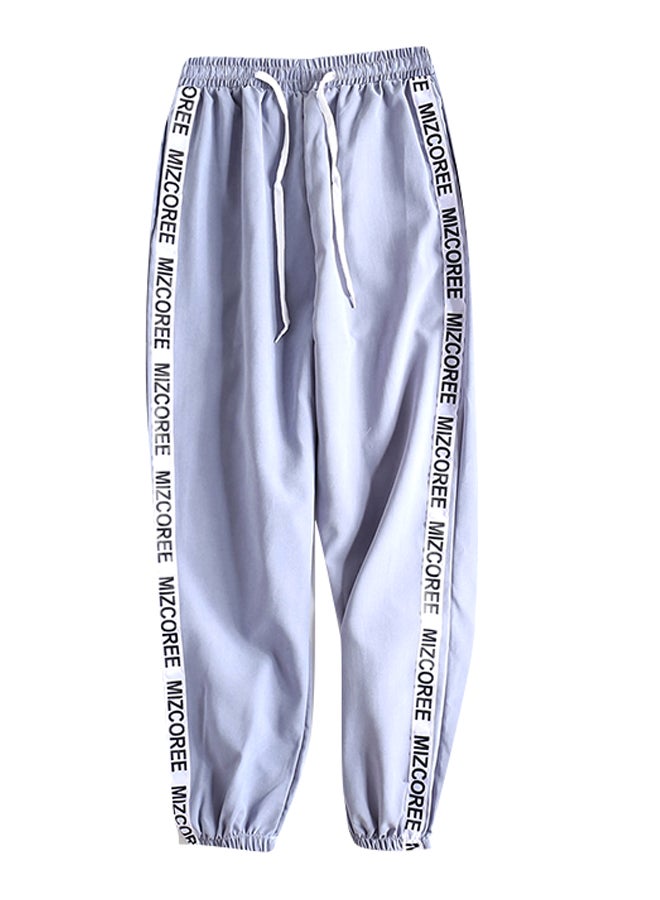 Casual Letter Pattern Loose Drawstring Trousers Blue  - Image 2