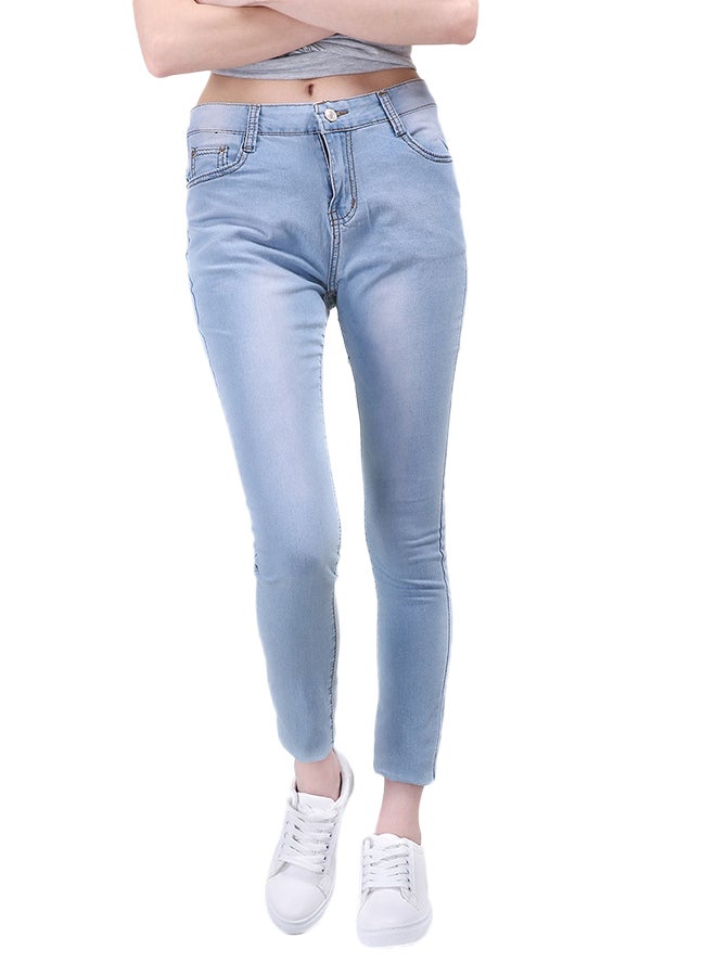 High Waist Slim Casual Jeans Blue - Image 2