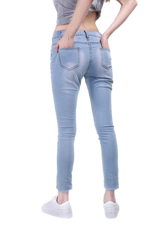 High Waist Slim Casual Jeans Blue - Image 3