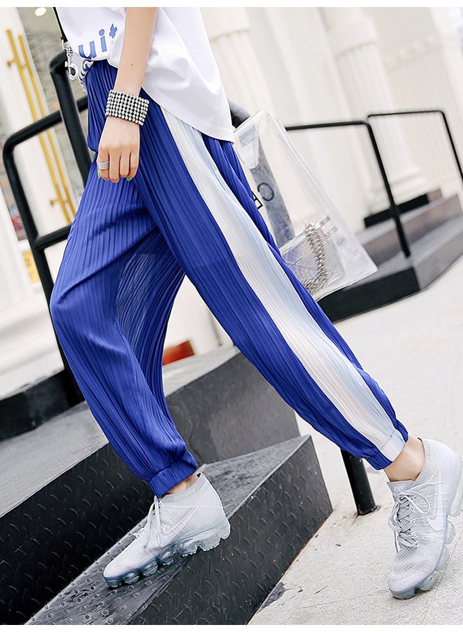 Pants Elastic Waist Block Pleated Harem Pants Blue - Image 2