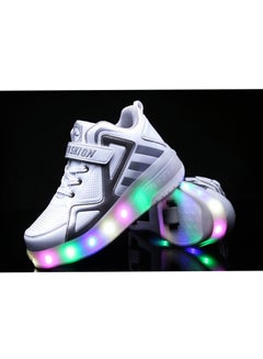 Cool Baby LED Hook And Loop Skate Shoes With Wheels White  - Image 2