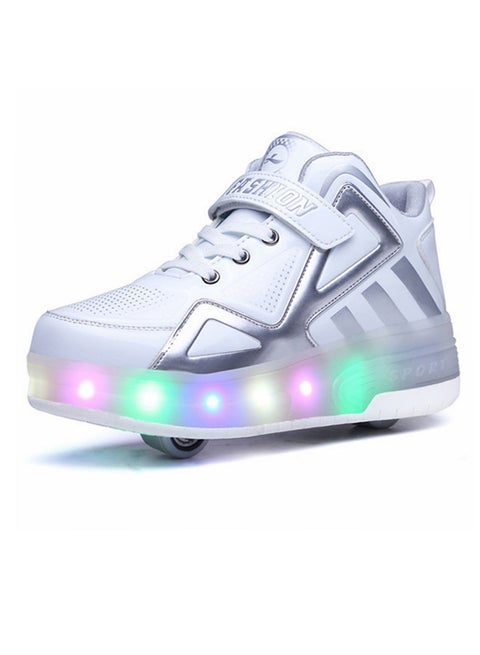 LED Hook And Loop Skate Shoes With Wheels White