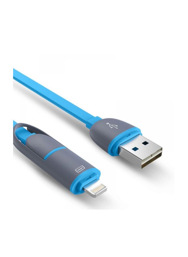 آيندز كابل 2 في 1 بمنفذ USB مسطح وموصل أزرق/رمادي - Image 3