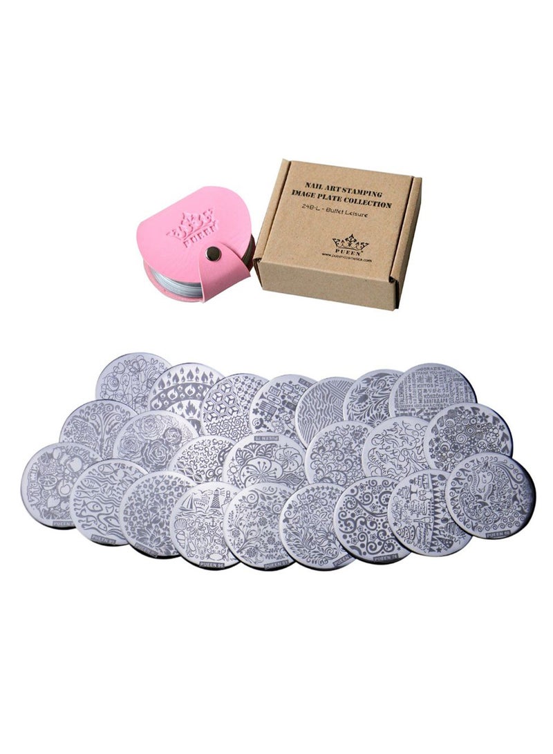 PUEEN 24-Piece Nail Art Stamping Plate Set Black/White  - Image 1