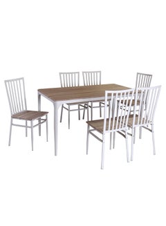 6-Seater Costagat Matte Rectangular Shaped Dining Set Brown/White 150x90x75.5cm