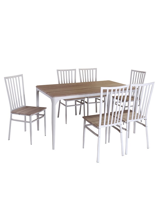 Home Box - 6-Seater Costagat Matte Rectangular Shaped Dining Set Brown/White 150x90x75.5cm - Image 1