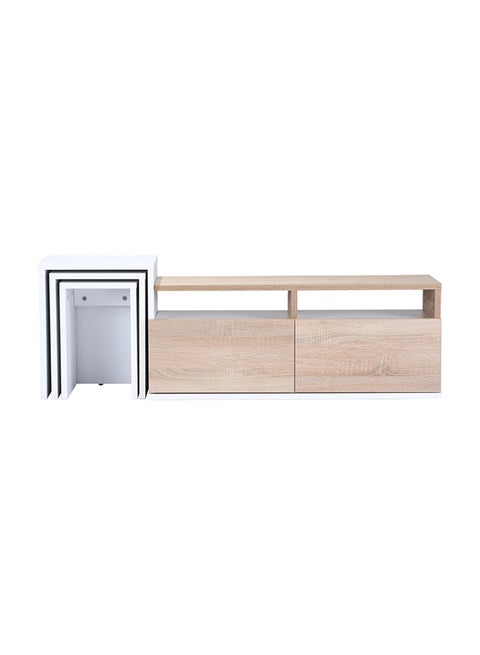 Betsy TV Unit With 3-Nesting Table Beige/White
