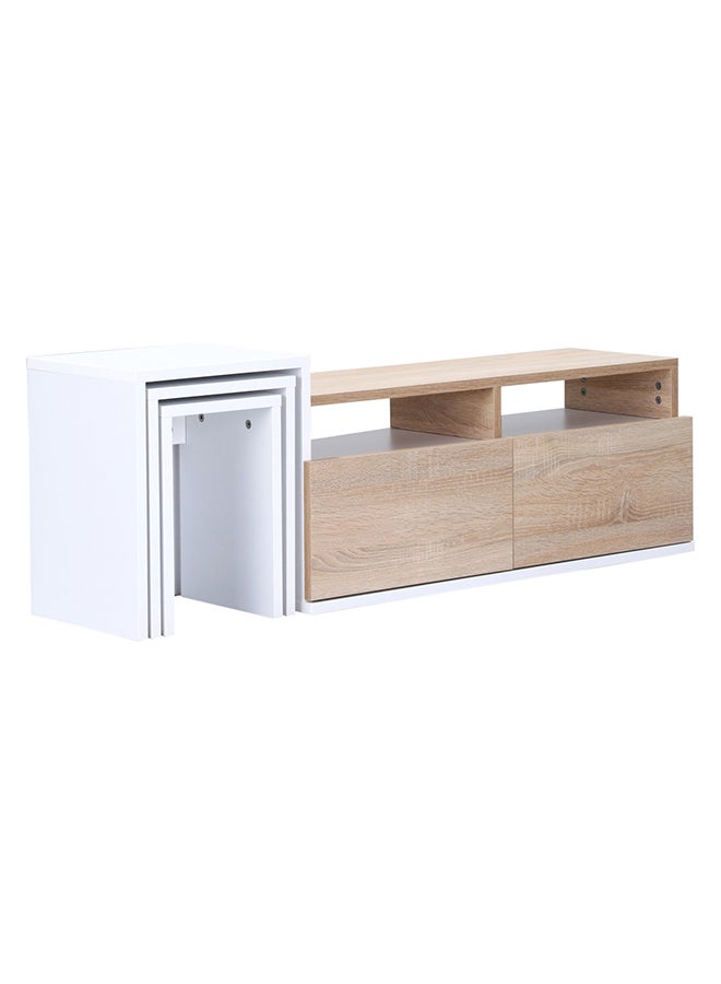 Betsy TV Unit With 3-Nesting Table Beige/White