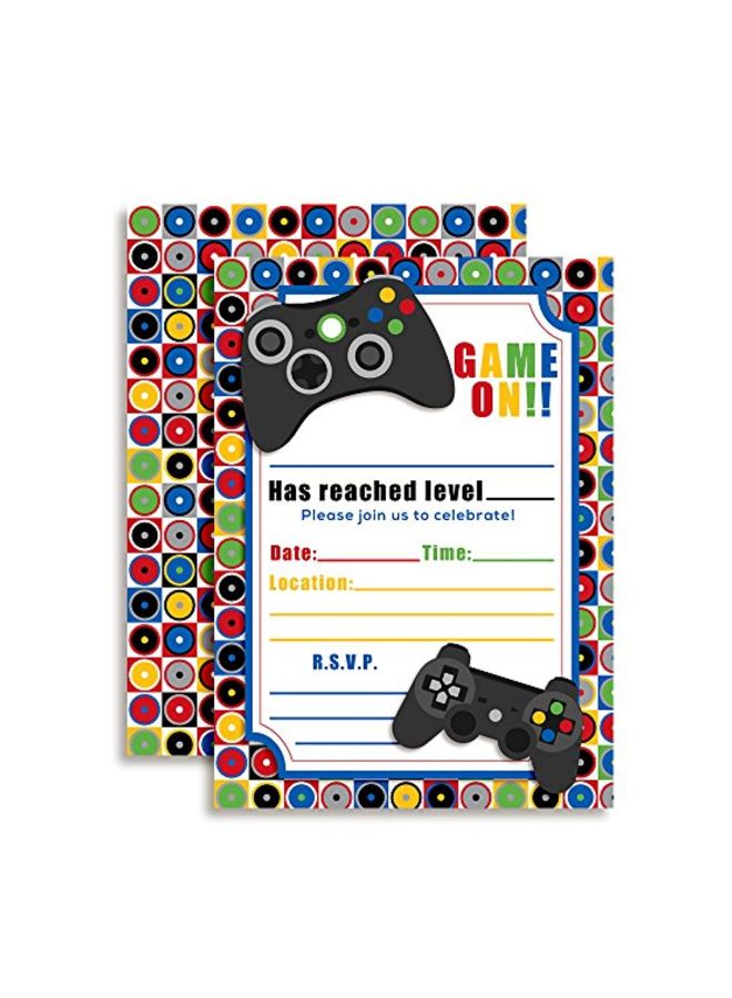 Amanda Creation 20-Piece Video Gamer Birthday Party Fill In Invitation Card Set  - Image 5