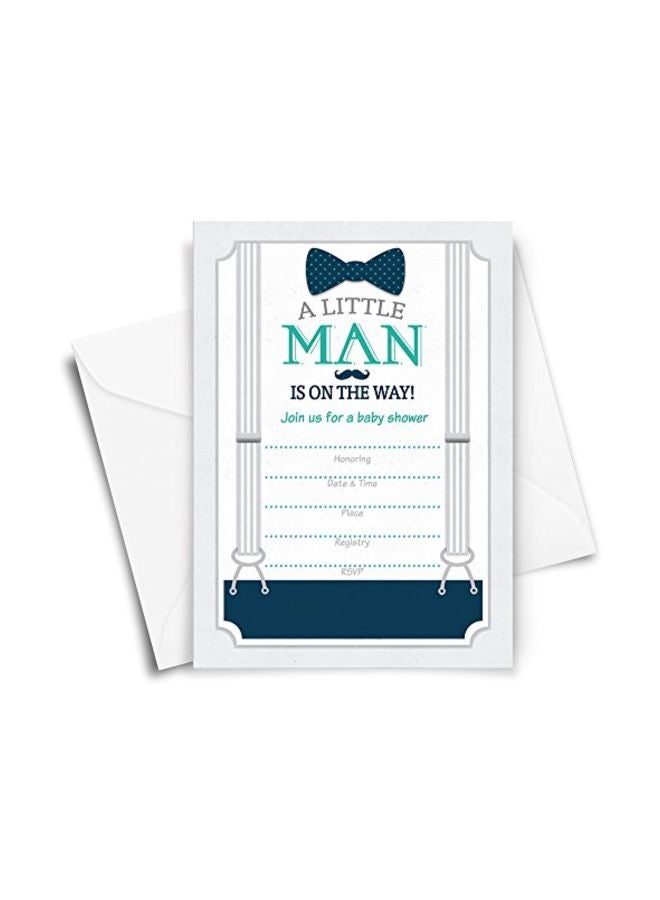 Printed Party Pack Of 25 A Little Man Themed Baby Shower Invitation Card - Image 2