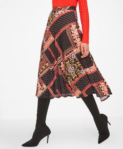 Tile Print Pleated Skirt Black Multi