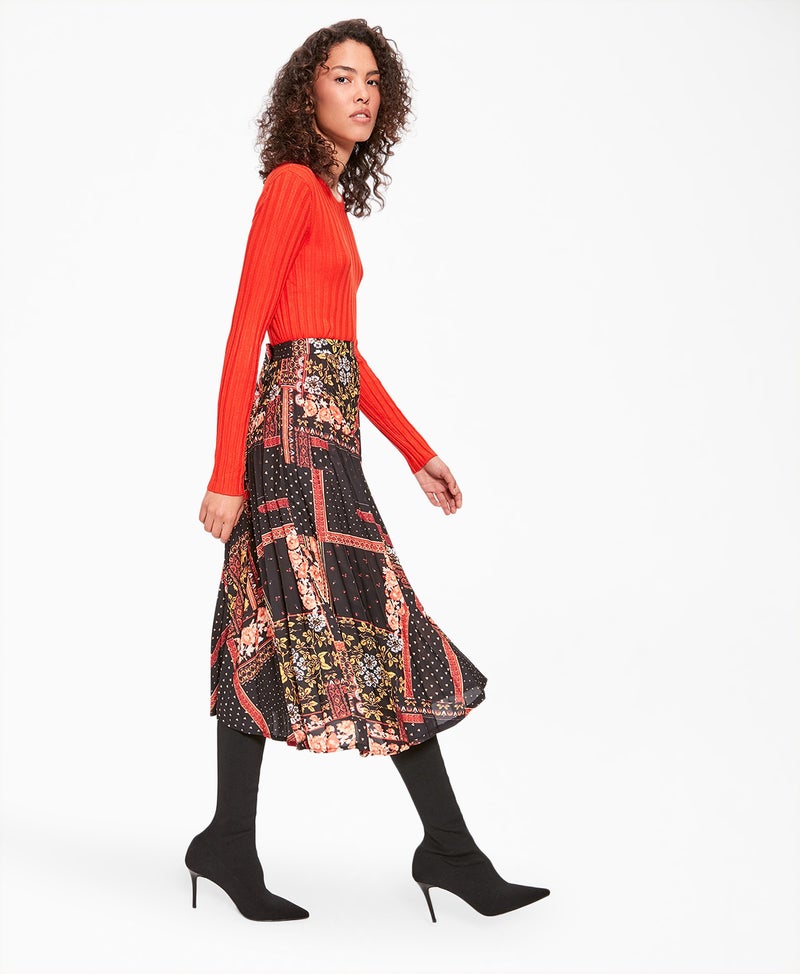 trendyol - Tile Print Pleated Skirt Black Multi - Image 1