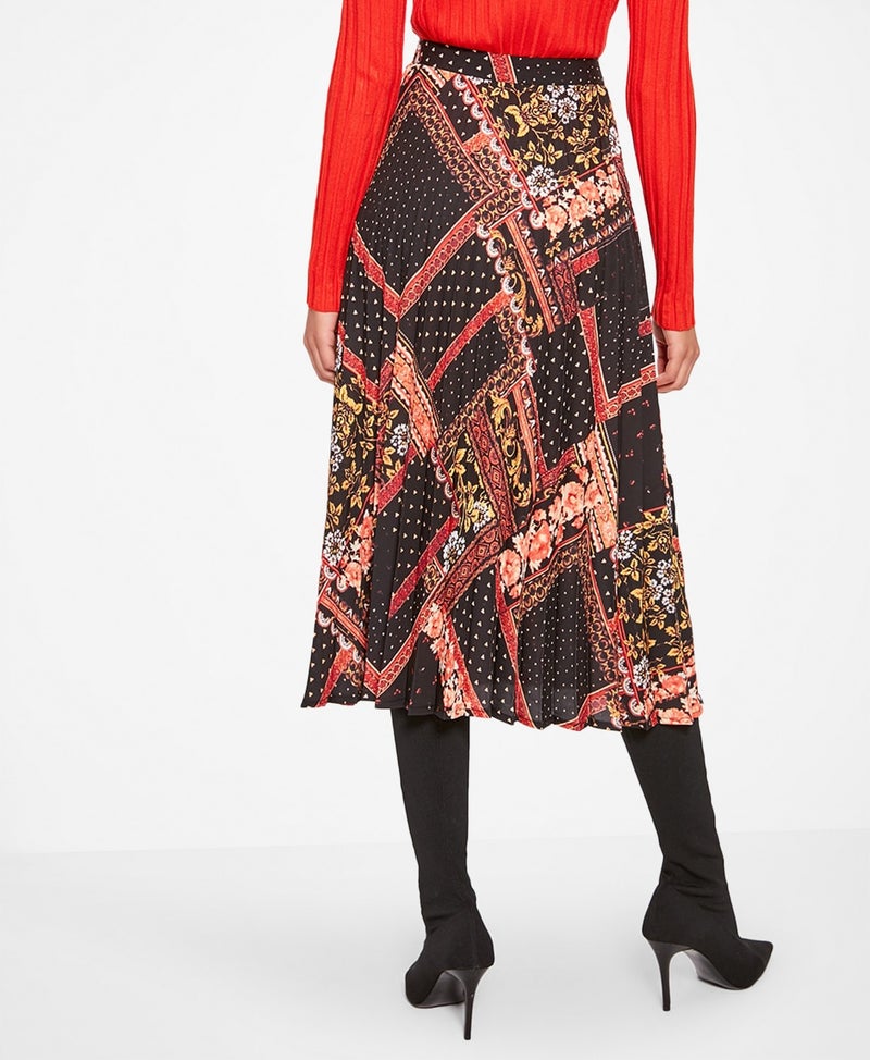 trendyol - Tile Print Pleated Skirt Black Multi - Image 1
