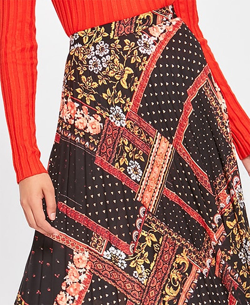 trendyol - Tile Print Pleated Skirt Black Multi - Image 1