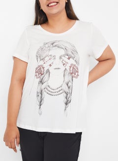Vero Moda Curve Front Print Short Sleeve T-Shirt White  - Image 1