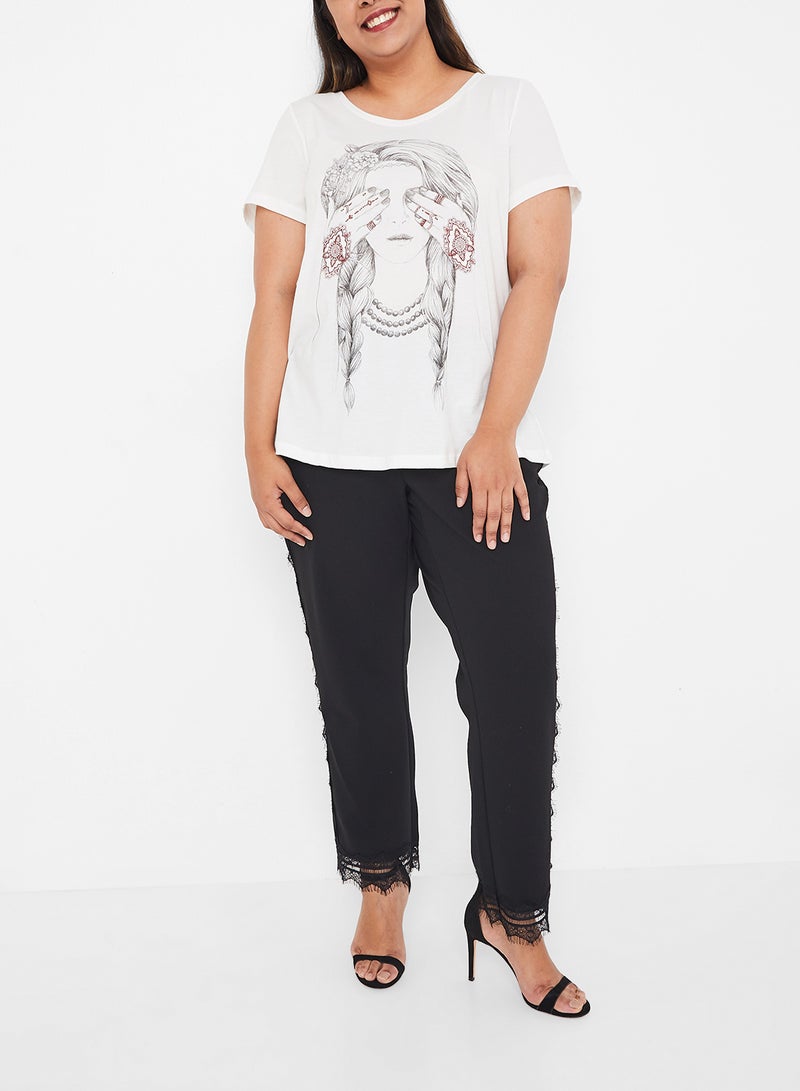 Vero Moda Curve Front Print Short Sleeve T-Shirt White  - Image 2