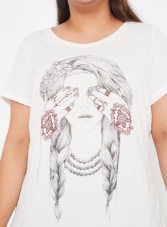 Vero Moda Curve Front Print Short Sleeve T-Shirt White  - Image 4