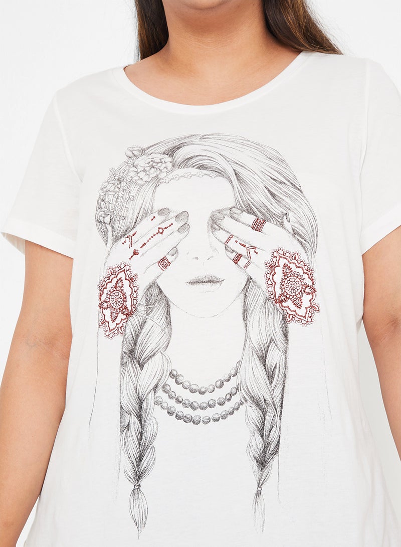 Vero Moda Curve Front Print Short Sleeve T-Shirt White  - Image 4