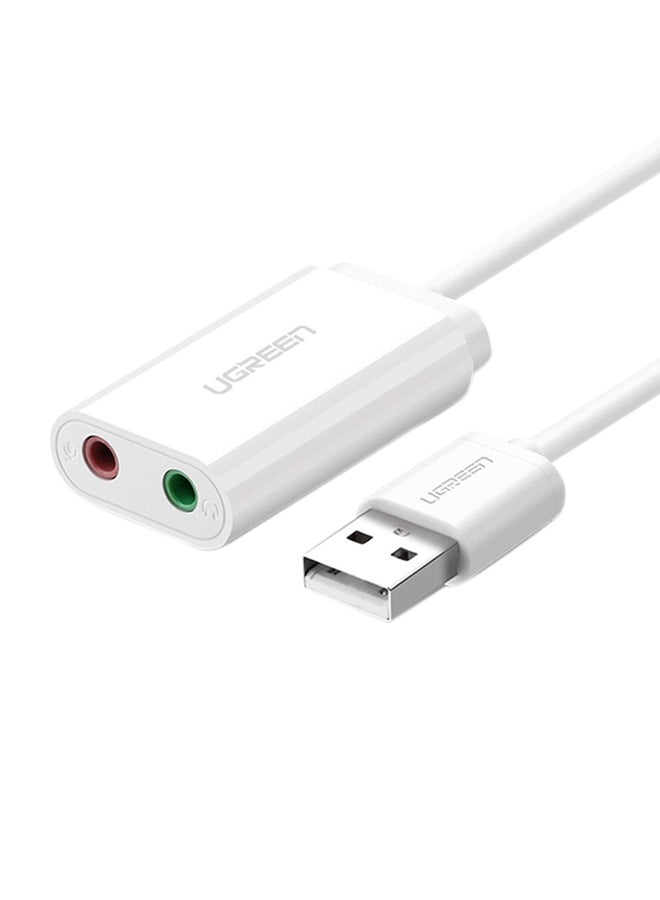 Ugreen USB Audio Adapter Sound Card With 3.5mm Headphone And Microphone Jack White  - Image 1