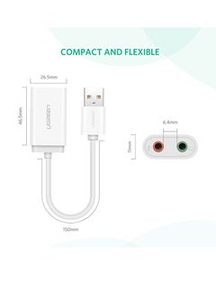 Ugreen USB Audio Adapter Sound Card With 3.5mm Headphone And Microphone Jack White  - Image 2