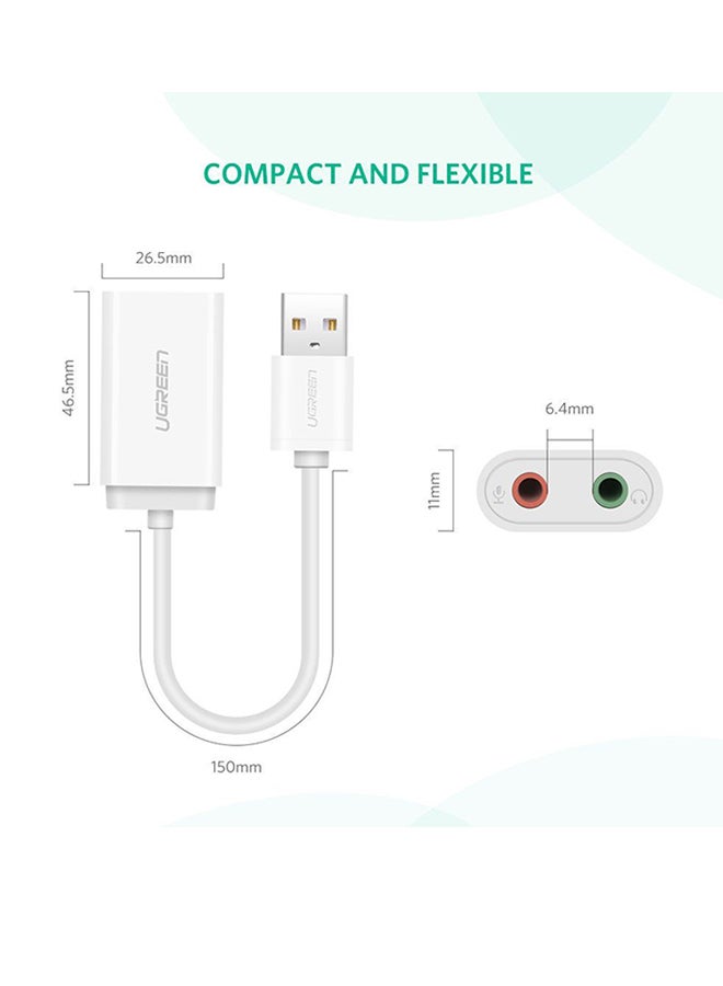 Ugreen USB Audio Adapter Sound Card With 3.5mm Headphone And Microphone Jack White  - Image 2