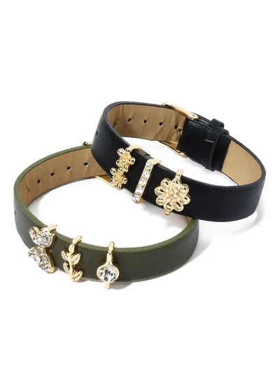 Rocawear Set of 2 Butterfly Leather with Interchangeable Charms Bracelet