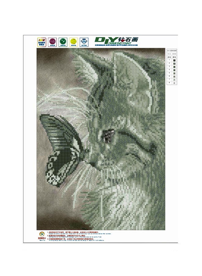لوحة فنية ماسية لتزيين الحائط بتصميم قطة يمكن أن تصنعها بنفسك أسود/ رمادي 40 x 30سم  - Image 2