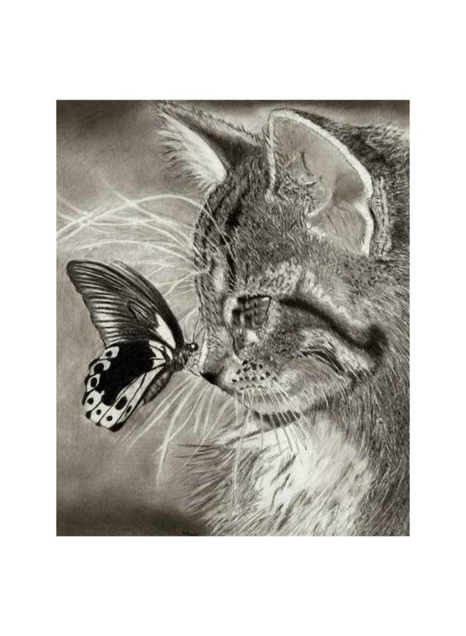 لوحة فنية ماسية لتزيين الحائط بتصميم قطة يمكن أن تصنعها بنفسك أسود/ رمادي 40 x 30سم  - Image 1
