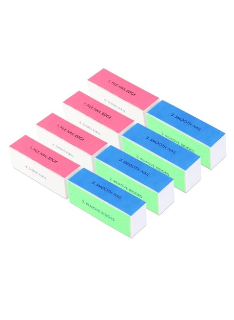 10-Piece 4-Way Nail Files Sanding Block Set Multicolour