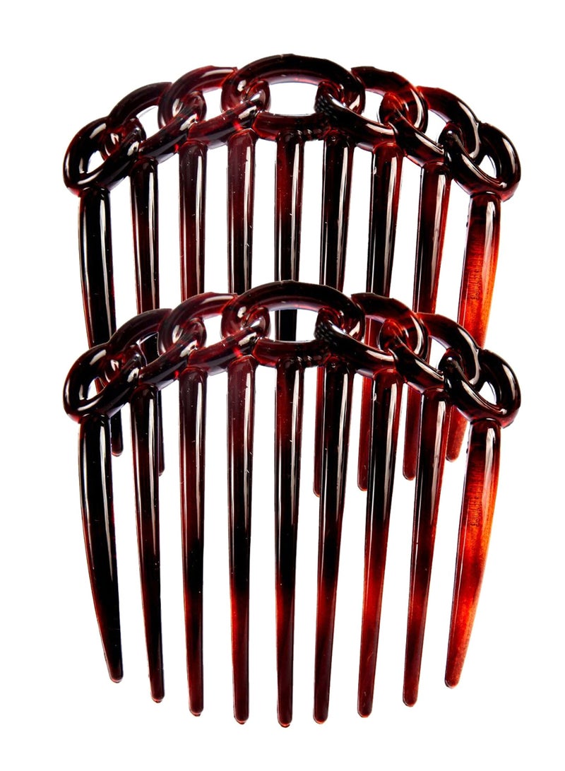 CARAVAN Pair Of 9-Teeth Rope Design Tortoise Shell Hair Comb Brown