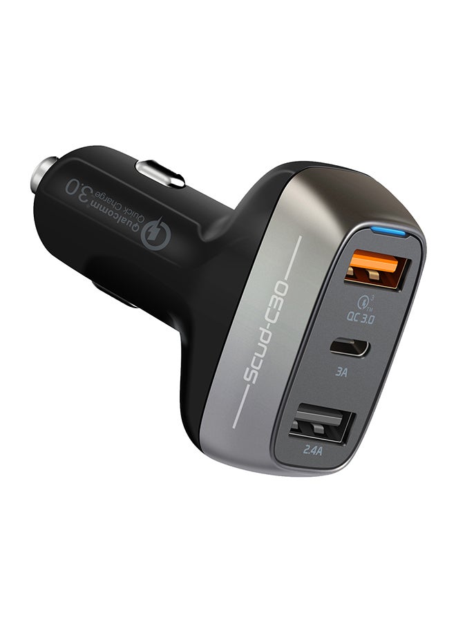 PROMATE Qualcomm Quick Charge 3.0 Car Charger, Ultra-Fast 30W 2.4A Cigarette Lighter Power Outlet with 3A USB-C Charging Port and Over-Heating Protection for iPhone, Samsung, Huawei, OnePlus, iPad, GPS, Scud-C30 Black - Image 1