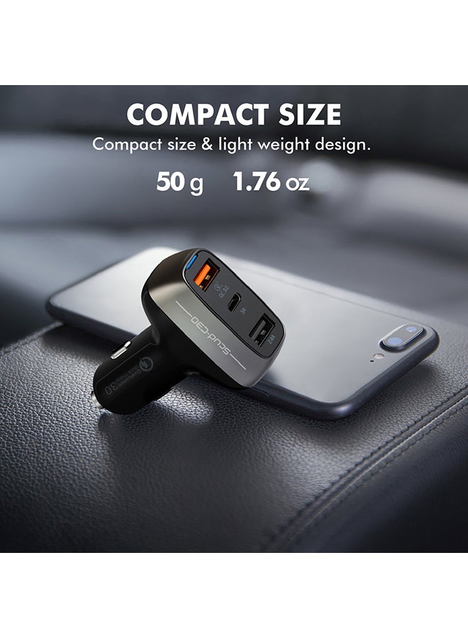 PROMATE Qualcomm Quick Charge 3.0 Car Charger, Ultra-Fast 30W 2.4A Cigarette Lighter Power Outlet with 3A USB-C Charging Port and Over-Heating Protection for iPhone, Samsung, Huawei, OnePlus, iPad, GPS, Scud-C30 Black - Image 2