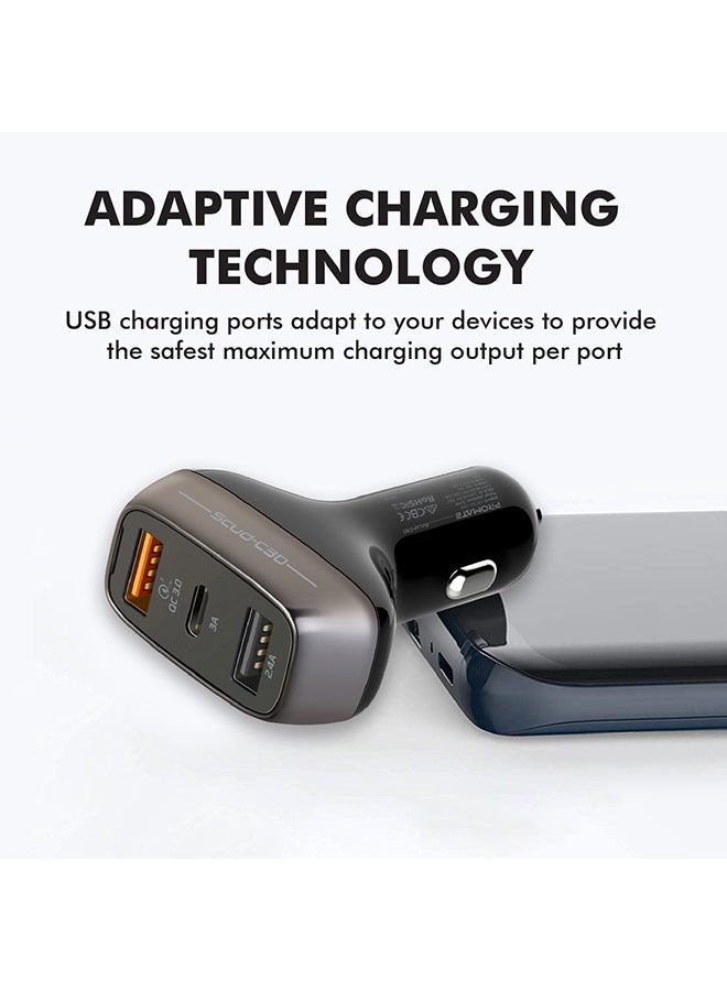 PROMATE Qualcomm Quick Charge 3.0 Car Charger, Ultra-Fast 30W 2.4A Cigarette Lighter Power Outlet with 3A USB-C Charging Port and Over-Heating Protection for iPhone, Samsung, Huawei, OnePlus, iPad, GPS, Scud-C30 Black - Image 5