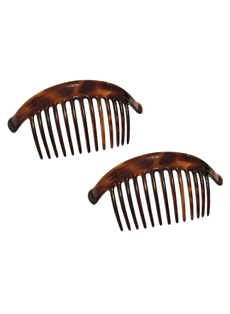 Parcelona 2-Piece 13-Teeth Interlocking Side Hair Comb Set Brown 7inch - Image 2
