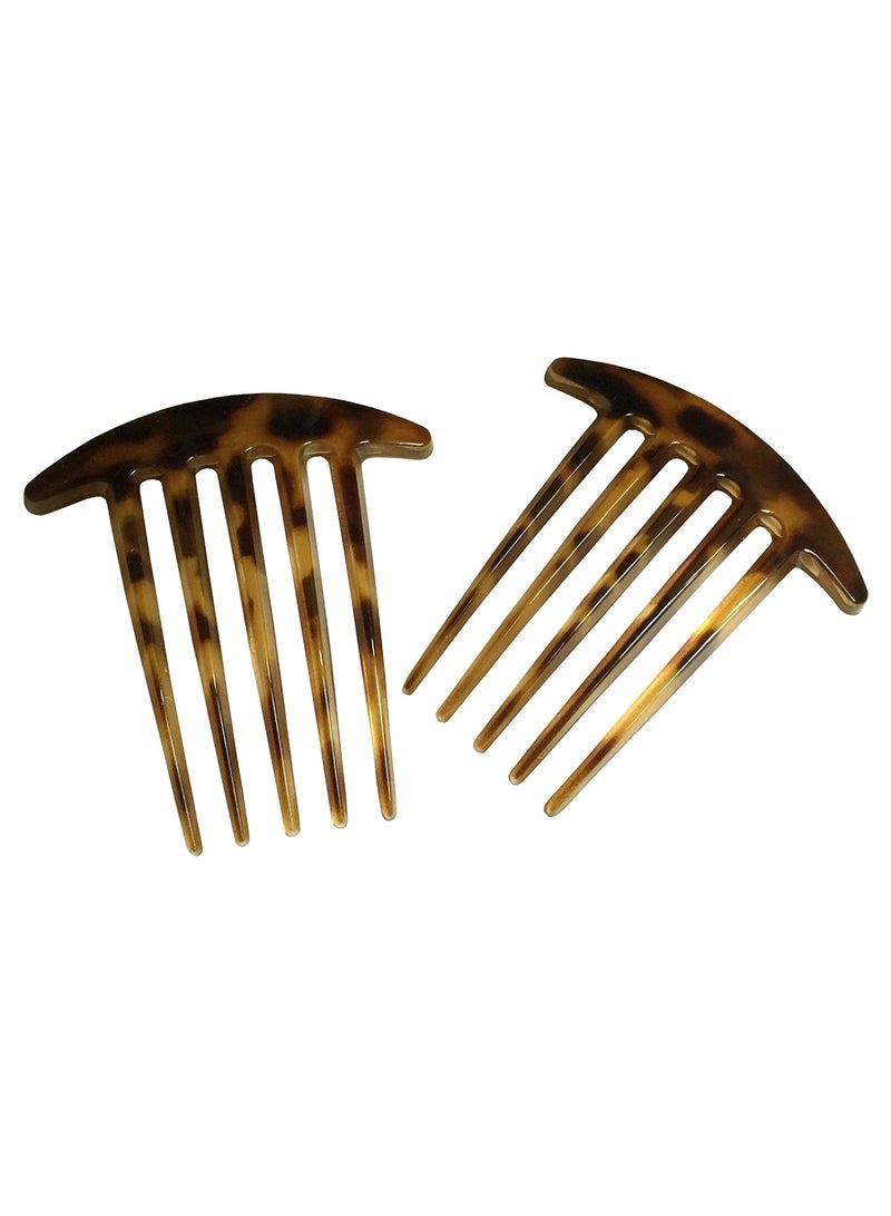 Parcelona 2-Piece Celluloid Light Tortoise Shell Hair Comb Set Brown 3inch - Image 1