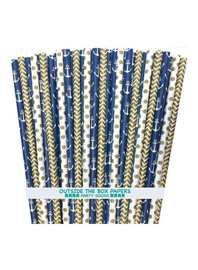 آوتسايد ذا بوكس بيبرز مجموعة ماصات ورقية بنمط مرساة بحرية مكونة من 100 قطعة أبيض/أزرق/بني 7.75x.25بوصة - Image 1