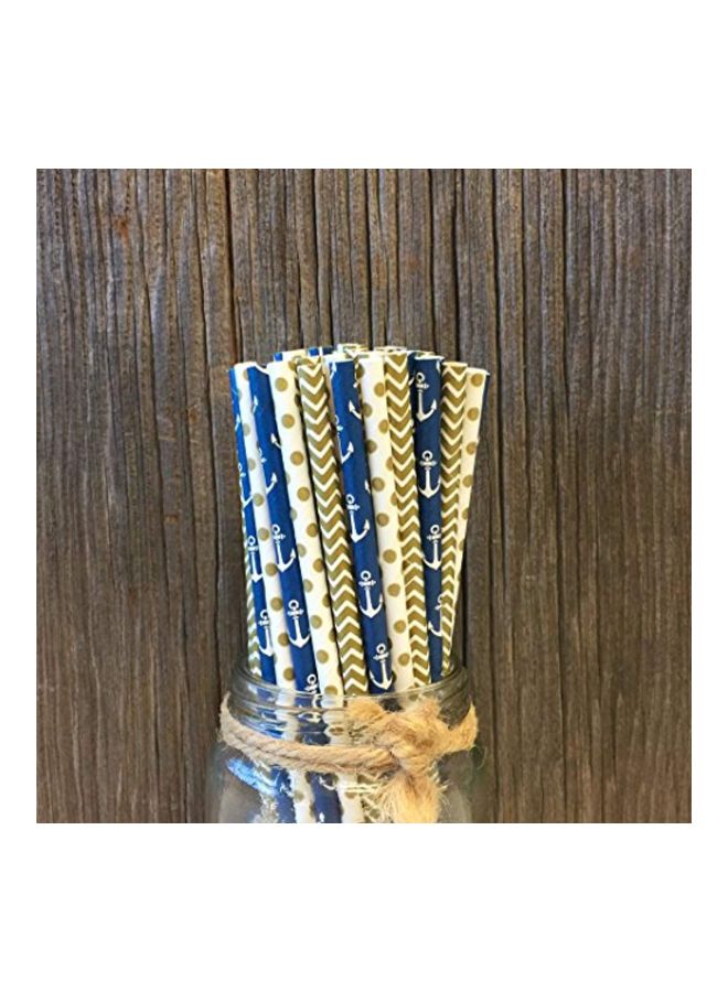 آوتسايد ذا بوكس بيبرز مجموعة ماصات ورقية بنمط مرساة بحرية مكونة من 100 قطعة أبيض/أزرق/بني 7.75x.25بوصة - Image 2