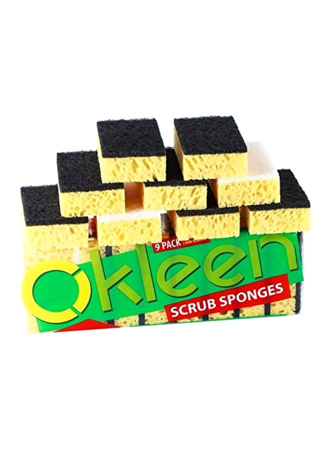 Okleen 9-Piece Multi Use Scrub Sponge Yellow/Black 4.3x2.8x1.4inch - Image 3