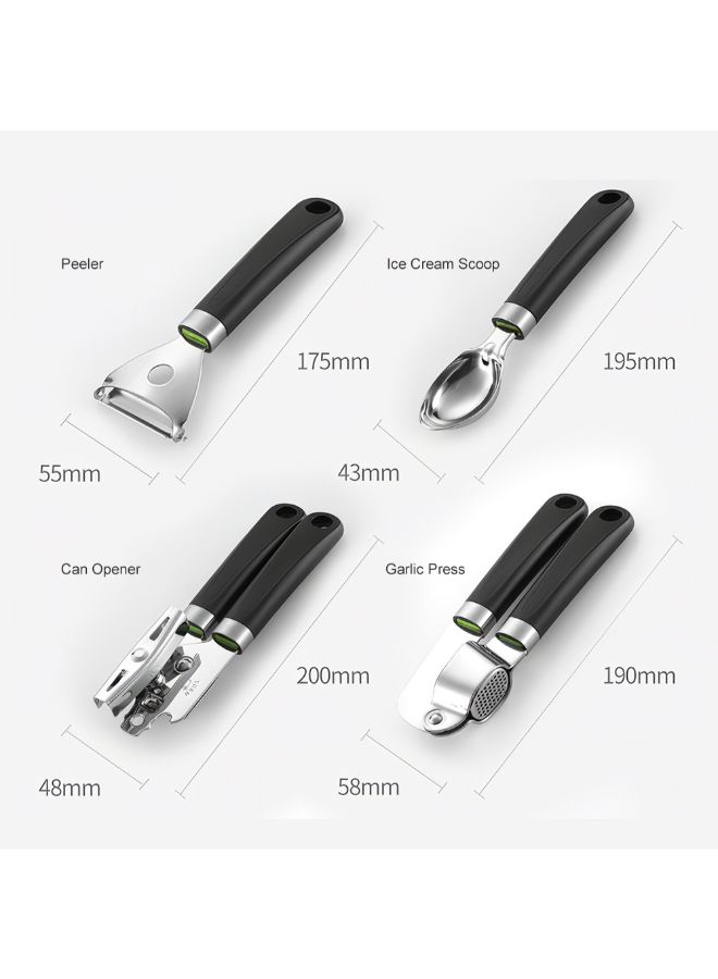 طقم أدوات طعام من السيليكون مكون من 16 قطعة أسود/فضي - Image 3