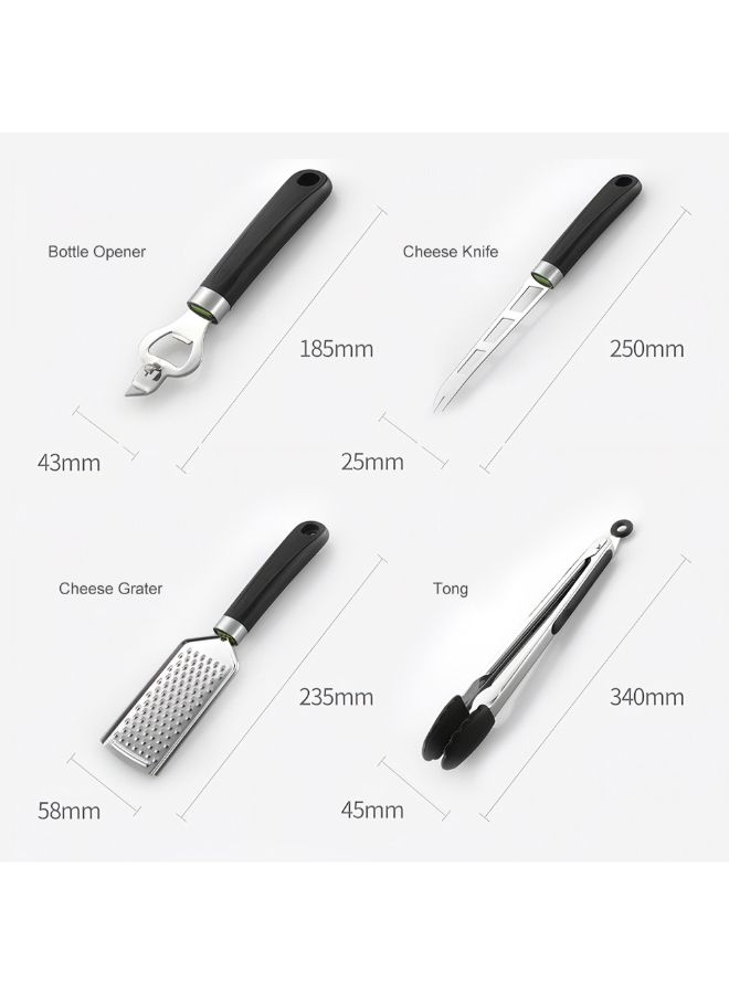 طقم أدوات طعام من السيليكون مكون من 16 قطعة أسود/فضي - Image 5