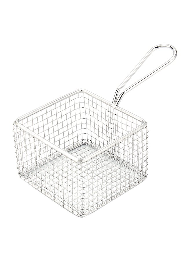سلة قلي مربعة من الستانلس ستيل فضي 18 x 9.5 x 11سم