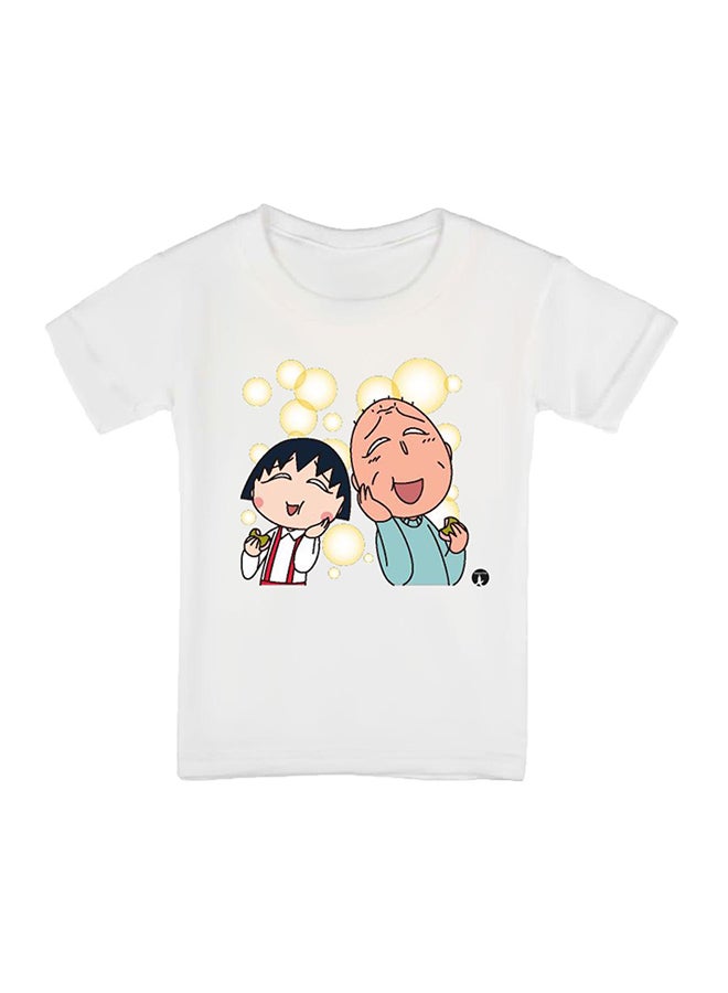 بي بي تيشيرت مطبوع بتصميم من سلسلة الرسوم المتحركة "Chibi Maruko-Chan" أبيض - Image 1