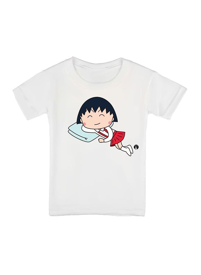 بي بي تيشيرت مطبوع بتصميم من سلسلة الرسوم المتحركة "Chibi Maruko-Chan" أبيض - Image 1