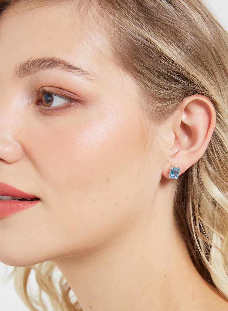 Capri Gold 18 Karat White Gold Blue Topaz Rectangular Earrings - Image 4