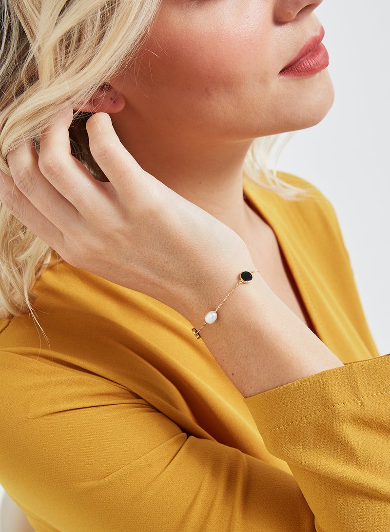 Capri Gold 18 Karat Gold Black Onyx And Pearl Three Stone Bracelet - Image 5