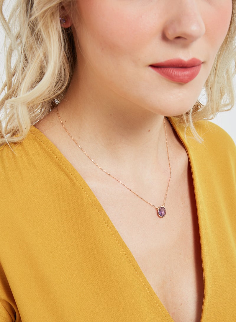 Capri Gold - 18 Karat Rose Gold Amethyst Single Stone Necklace - Image 1