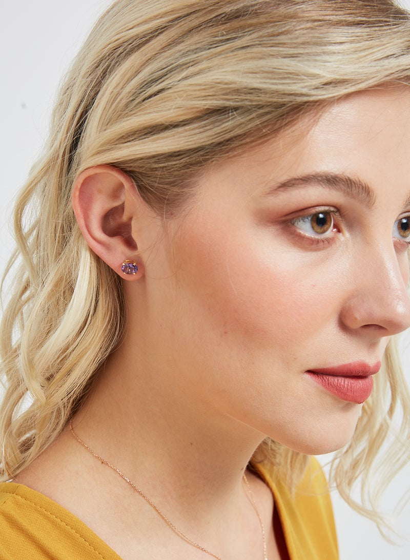Capri Gold 18 Karat Gold Amethyst Oval Earrings  - Image 4
