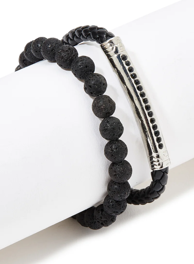 English Laundry Set of 2 Leather and Beads Bracelet