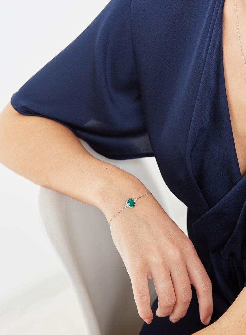 Capri Gold 18 Karat White Gold Green Onyx Single Stone Bracelet - Image 5