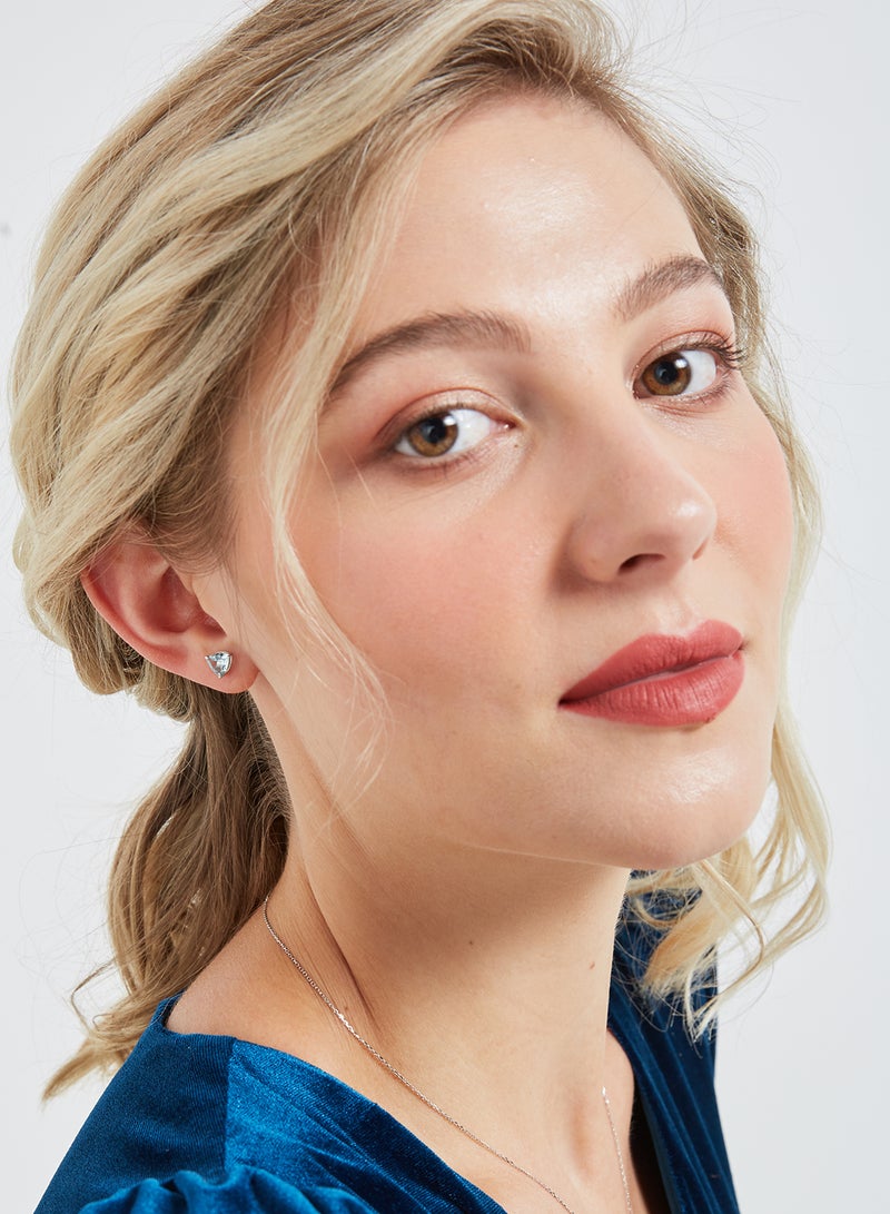 Capri Gold 18 Karat White Gold Aquamarine Trilliant Earrings - Image 4